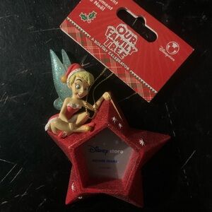 Vintage Disney Store Santa Tinkerbell On A Red Star Picture Frame Ornament